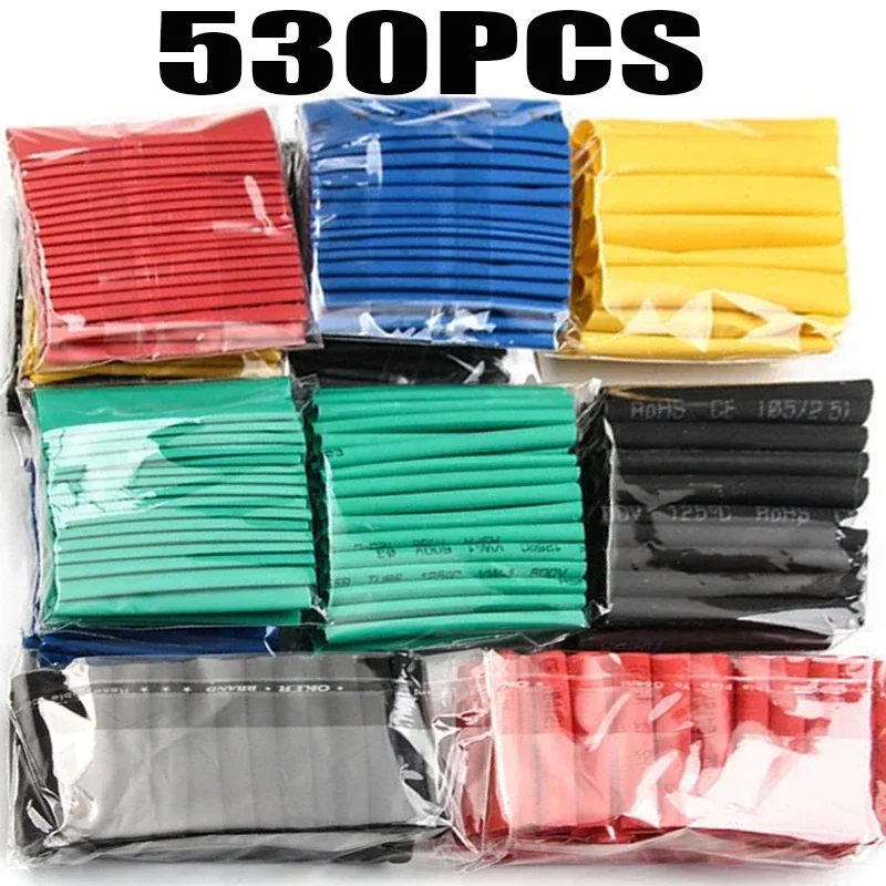 530pcs Heat Shrink Tubing Insulation Shrinkable Tube Assortment Electronic Polyolefin Ratio 2:1 Wrap Wire Cable Sleeve Kit