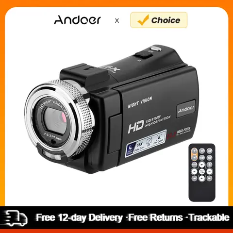 Andoer V12 1080P 풀 HD 16X 디지털 줌 녹화 비디오 카메라 캠코더, 3.0 인치 회전식 LCD 화면, 최대 30 메가 픽셀