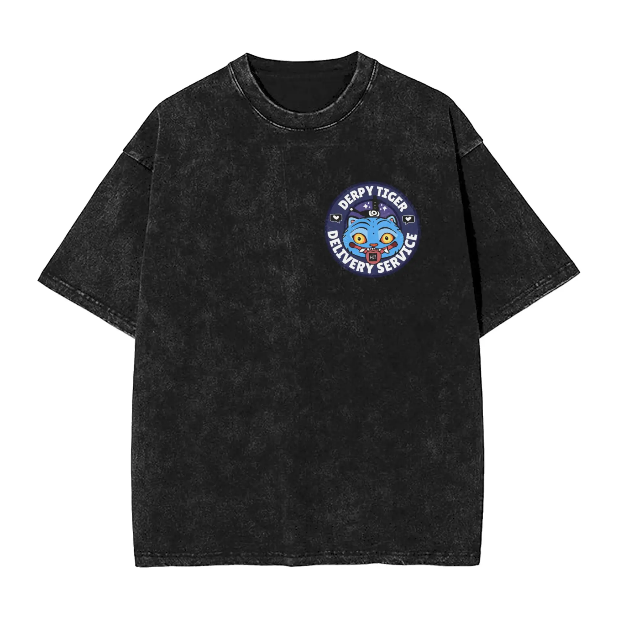 

Blue Black Derpy Tiger Graphic T Shirt Kpop Demon Hunters Print Vintage Washed T Shirts Cotton Puls Size Short Sleeve Tees Tops