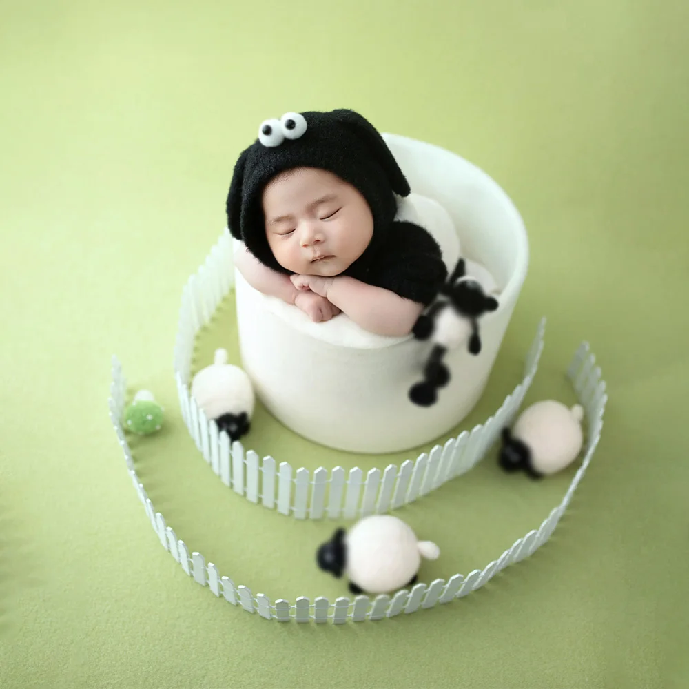 Crochet Baby Clothes Knitted Jumpsuit Hat Photography Outfit Accessories Doll Fence Studio Infant Cute Lamb Shooting Theme Props