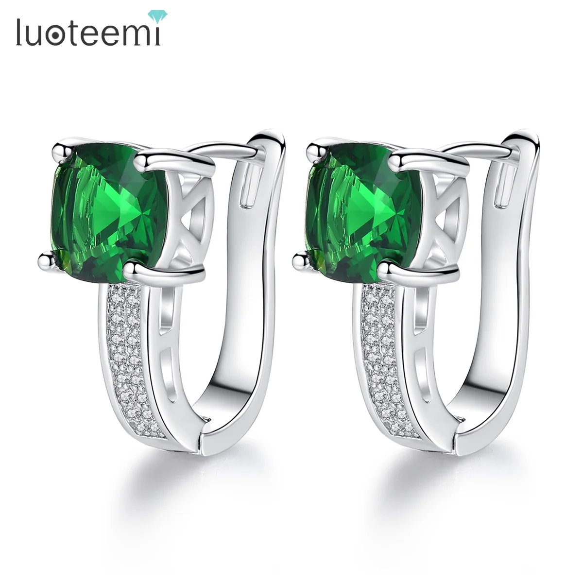 LUOTEEMI Pink Blue Green Clear Crystal Hoop Earring for Women Square Shape Girl Hoops Jewelry Gift Earrings 2022 New Trendy