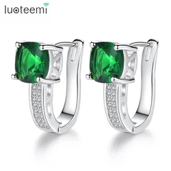 LUOTEEMI Pink Blue Green Clear Crystal Hoop Earring for Women Square Shape Girl Hoops Jewelry Gift Earrings 2022 New Trendy