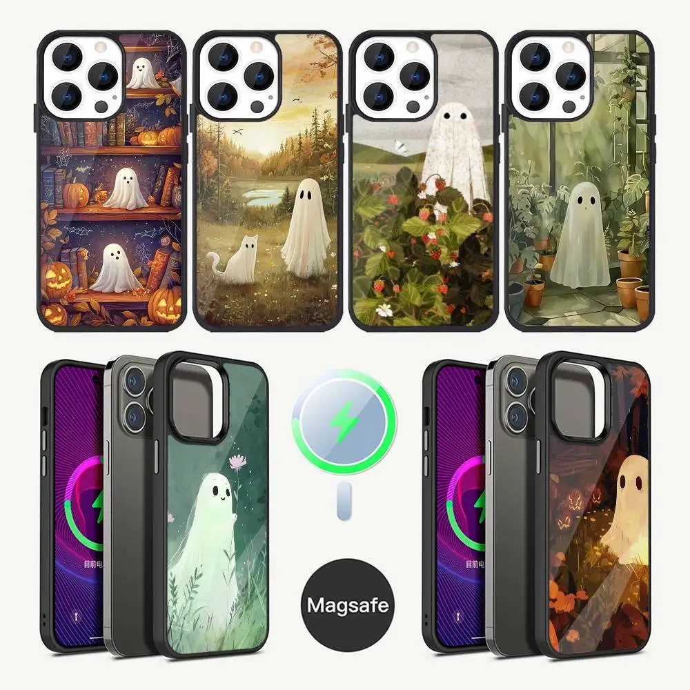 

Cute Ghost Phone Case For iPhone 16,15,14,13,12,11,Plus,Pro,Max Mini Magsafe Magnetic Wireless Charging
