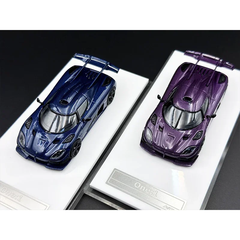 HKM 1:64 Agera One 1 Blue Purple Carbon Grain Diecast Diorama Car Model Collection Miniature Carros Toys