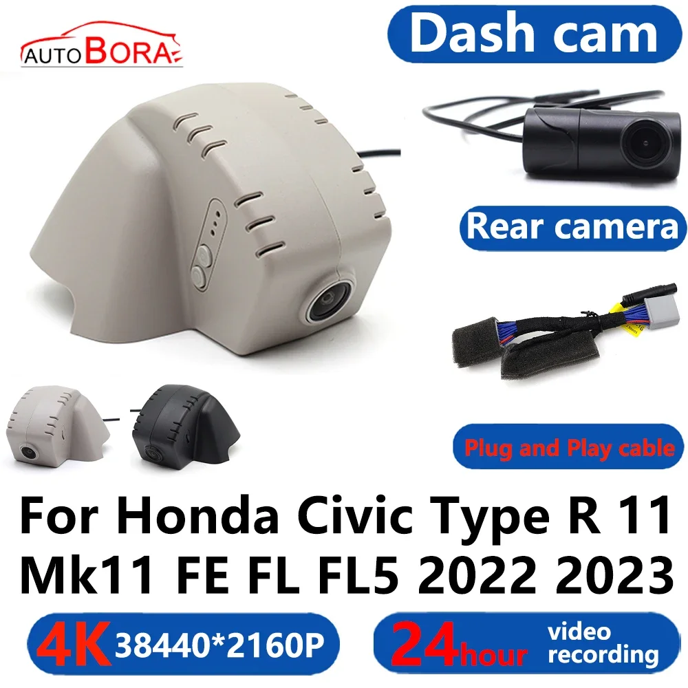 AutoBora 4K Wifi 3840*2160 Car DVR Dash Cam Camera 24H Video Monitor For Honda Civic Type R 11 Mk11 FE FL FL5 2022 2023