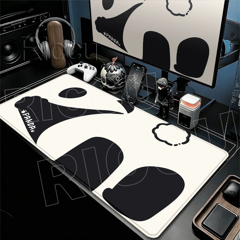 Kawaii Panda Design Mouse Pad Oversized Offices Pc Accessories Table Mats XXL Rubber Stitch Edge Gamer Cabinets Simple Style Rug