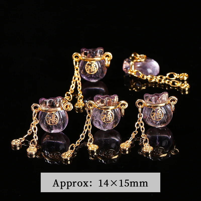 1 Pc Natural Amethyst Lucky Bag Chinese Fu Character Copper Buckle Pendant For Jewelry Making Diy Necklace Bracelet Accessroy
