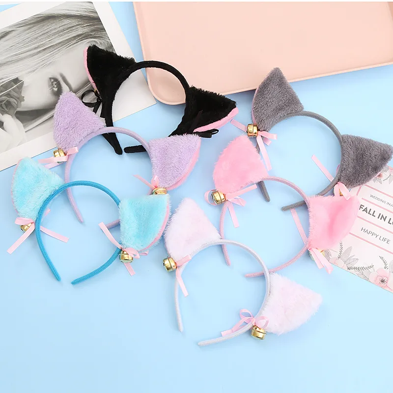 Orelhas de gato sinos headbands de pelúcia orelhas de raposa bowknot hairbands para mulheres meninas aros de cabelo bezel cosplay acessórios de cabelo