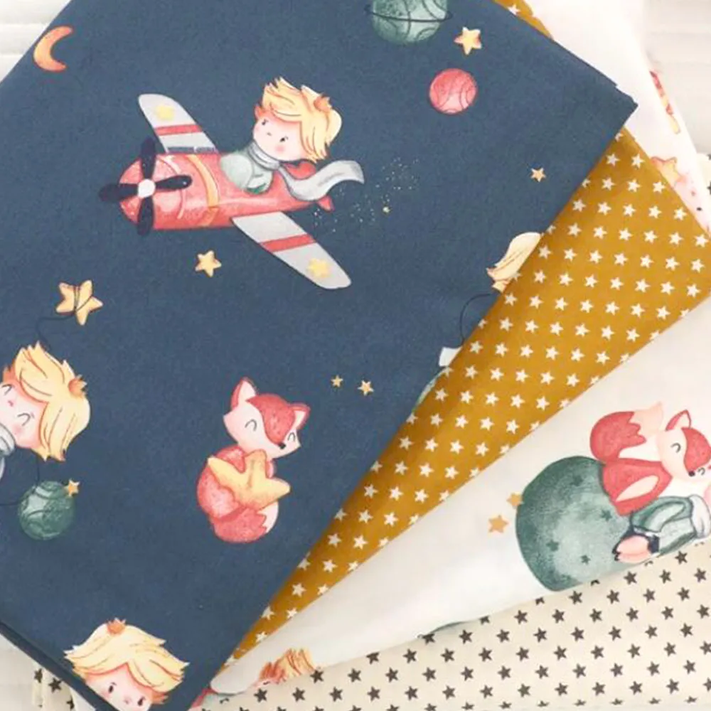 Cute Fox Boy Stars Printed Cotton Fabric For Sewing Craft Cloth Quilting Baby Dress Tecido Diy Patchwork Handmade Tissu Decor