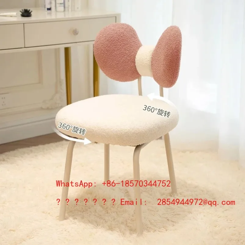 Makeup Stool Fabric Lamb Wool Cream Style Dressing Stool for Girls, Bedroom, Home Use Backrest, Makeup Chair, Creative Chair