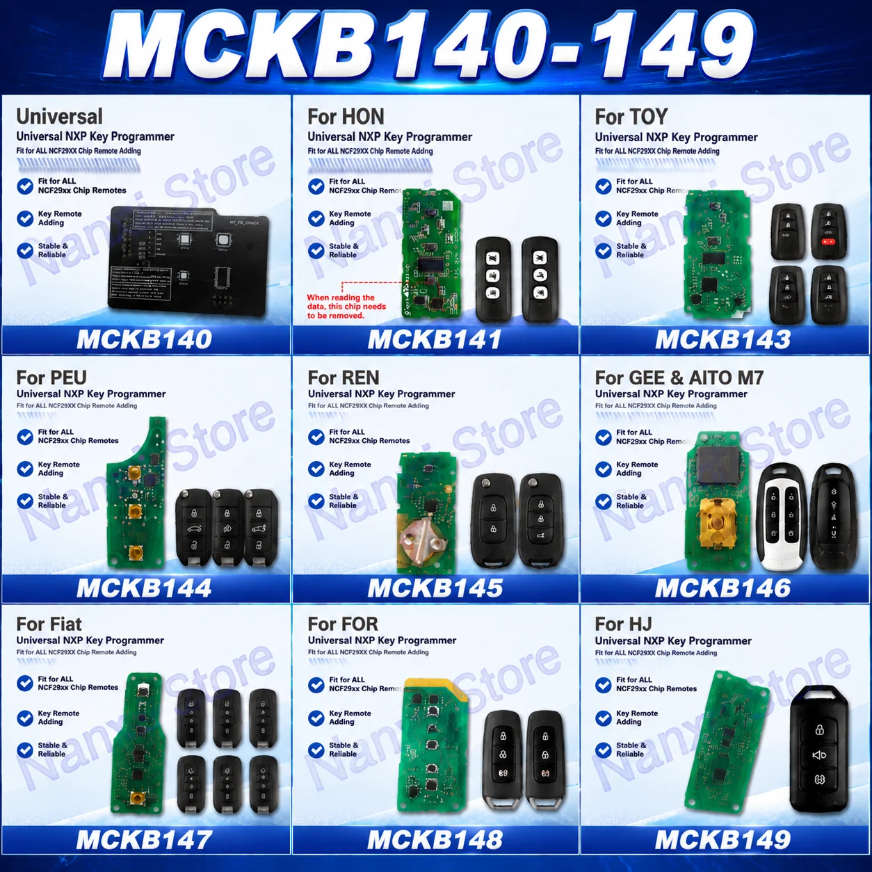 Nanxi For NXP Killer MCKB0140 to 149 Adapter Base for Renault Smart Key Clone Programmiz for HON TOY PEU REN GEE AITO M7 Fiat HJ