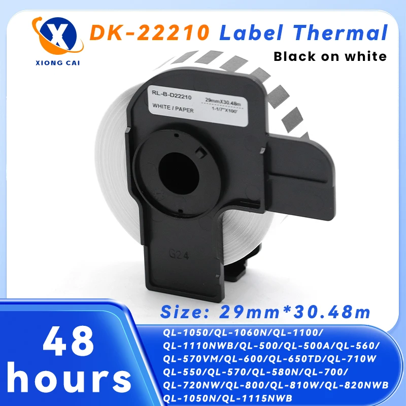 

DK-2210 dk 22210 Термобумага 29 мм * 30,48 м, непрерывная длина, адресная транспортировочная этикетка, 6 рулонов этикеток для принтера этикеток Brother