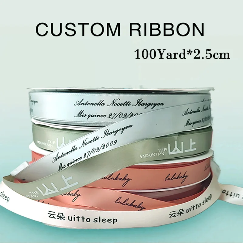 Rotolo di nastro in gros-grain personalizzato da 100 metri Nome del marchio Stampa LOGO Confezione regalo di nozze Fiore decorativo Nastri fai da te fatti a mano