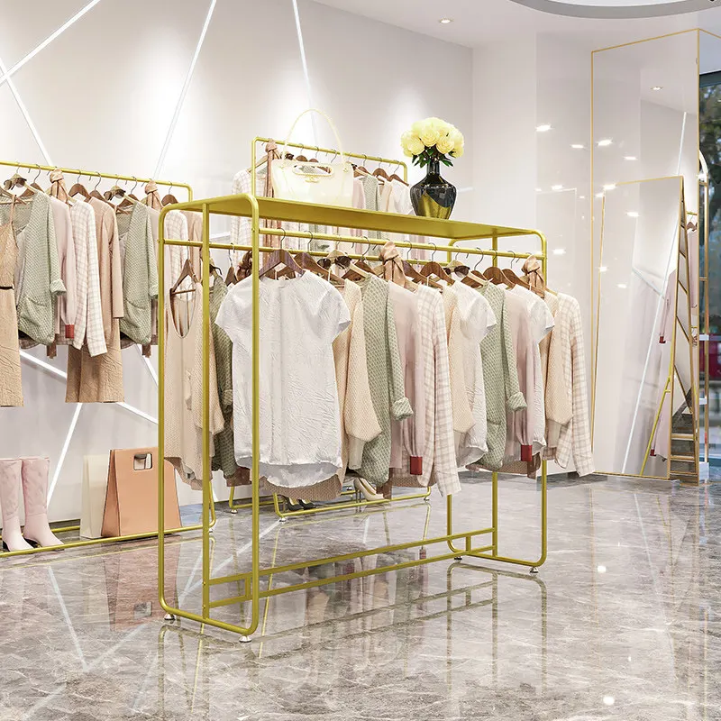 wrought iron clothing store, double-row Nakajima display racks, golden men's and women's stores, hanging hangers on both sides