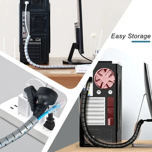 واقي سلك مرن أسود ، منظم كابل ، أنبوب إدارة ، خط التفاف ، أنبوب ملفوف ، غلاف كابل مكتب ، غطاء ، 2 متر أفضل 6 كابلات أشرطة ربط للمبيعات - No5