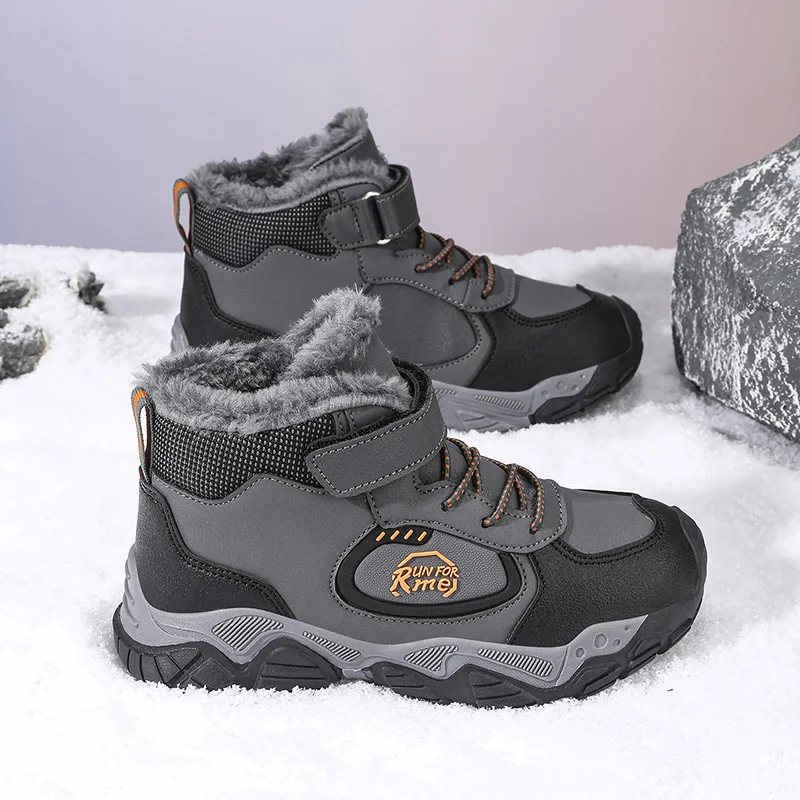 

1 Pair of Fashionable and Simple Fleece-Lined Children's Snow Boots, Winter Boots, Hiking Boots, Outdoor Boots, Ankle Boots for Boys and Girls, Teenagers and Young Children, Fleece-Lined for Warmth, High-Top Ankle Protection, Windproof, Rain and Snow Resi