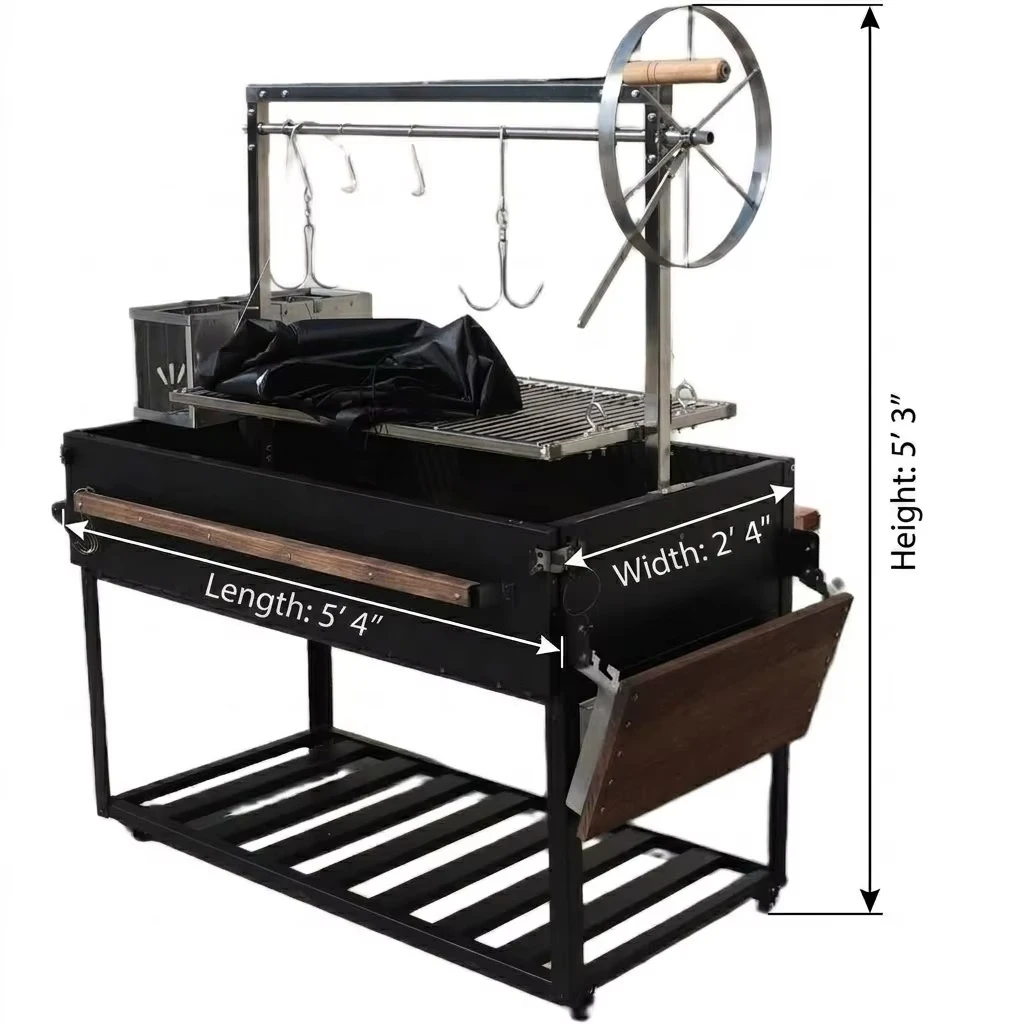 Heavy Duty Powder Coated Argentine Grill Flywheel Height Adjustable Stainless Steel Charcoal BBQ Outdoor Backyard