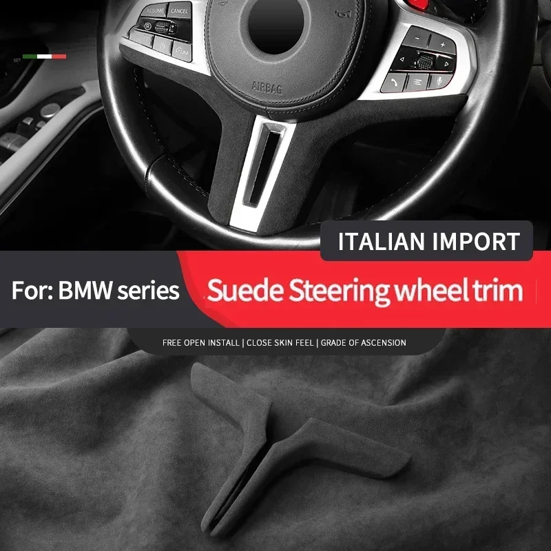 For BMW Italy Super Suede Car Steering Wheel Cover Trim Sticker New 1/3/4/5/6/7 Series X1 X2 X3 X4 X5 X6 X7 M8 F91 F92 F93 Z4