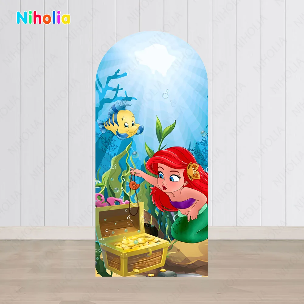 The Little Mermaid Arch Backdrop Princess Kids Birthday Party Photo Photograph Background Wall Decoration Baby Shower Booth