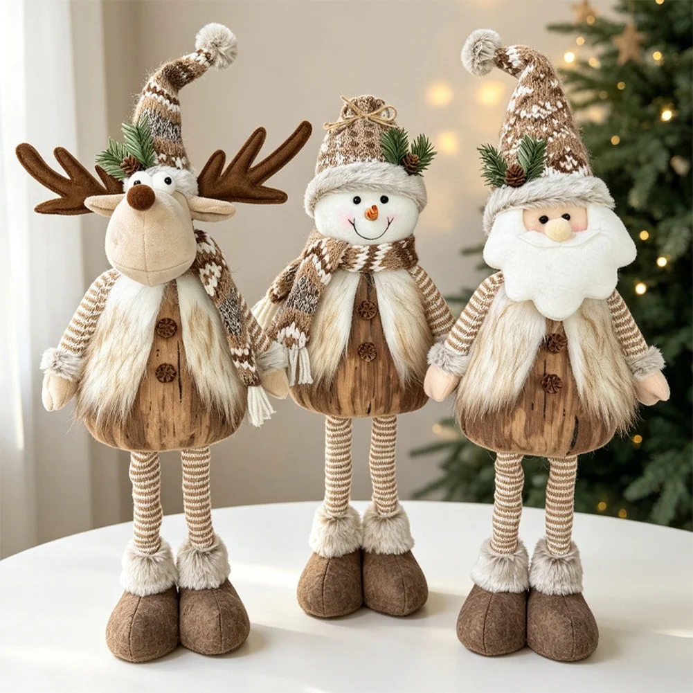 Stretchable Christmas Gnome Santa Snowman Reindeer Plush Doll 18-60cm Adjustable Height Rustic Tree Ornament for Home Decor