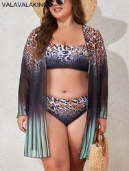 2025 Print 3-częściowy zestaw bikini z siatki Cove Up Plus Size Kobiety Lady Push UP Duży kostium kąpielowy Curvy Beach Brazylijski strój kąpielowy Chubby