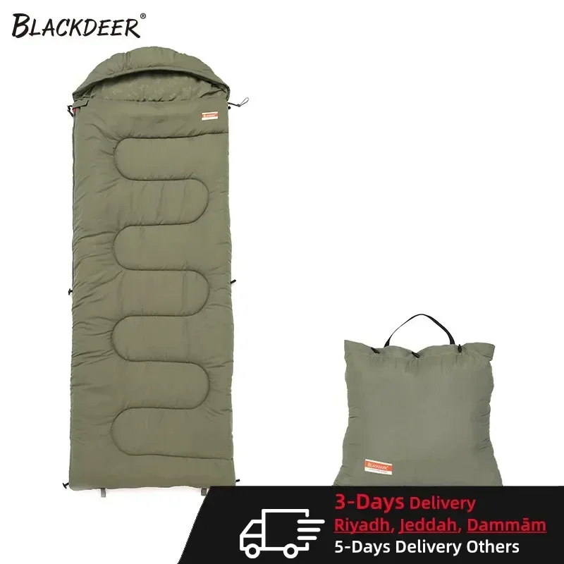 

BLACKDEER Camping Cotton Splice Sleeping Bag Season Warm Pillow Hooded Envelope Sleeping Bag for Outdoor Traveling Hiking