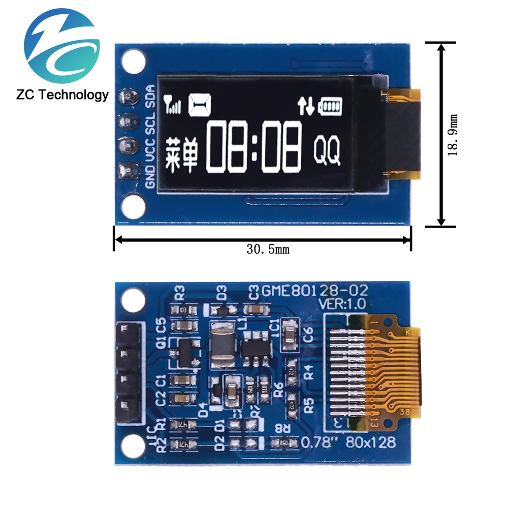 0.78 Inch Oled Display Lcd-Scherm Module 0.78 "Witte Kleur Resolutie 128*80 Spi Interface Sh1107 Driver 128X80 Voor Arduino