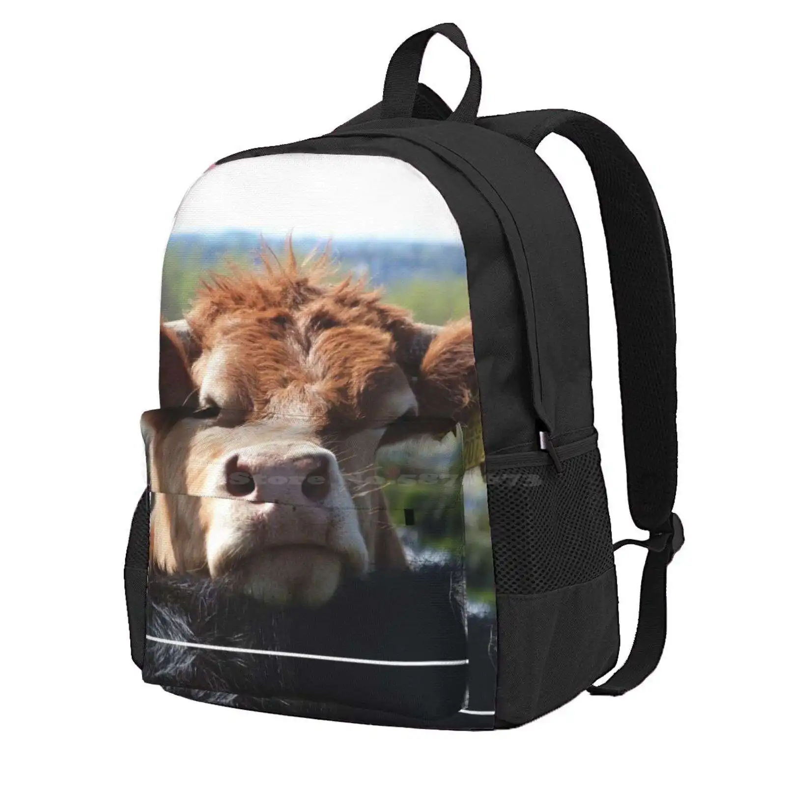 Chin Up, Cow Hot Sale Schoolbag Backpack Fashion Bags Nature Animals Cows Farming Ginger Cow Friendship Black Cow Northern