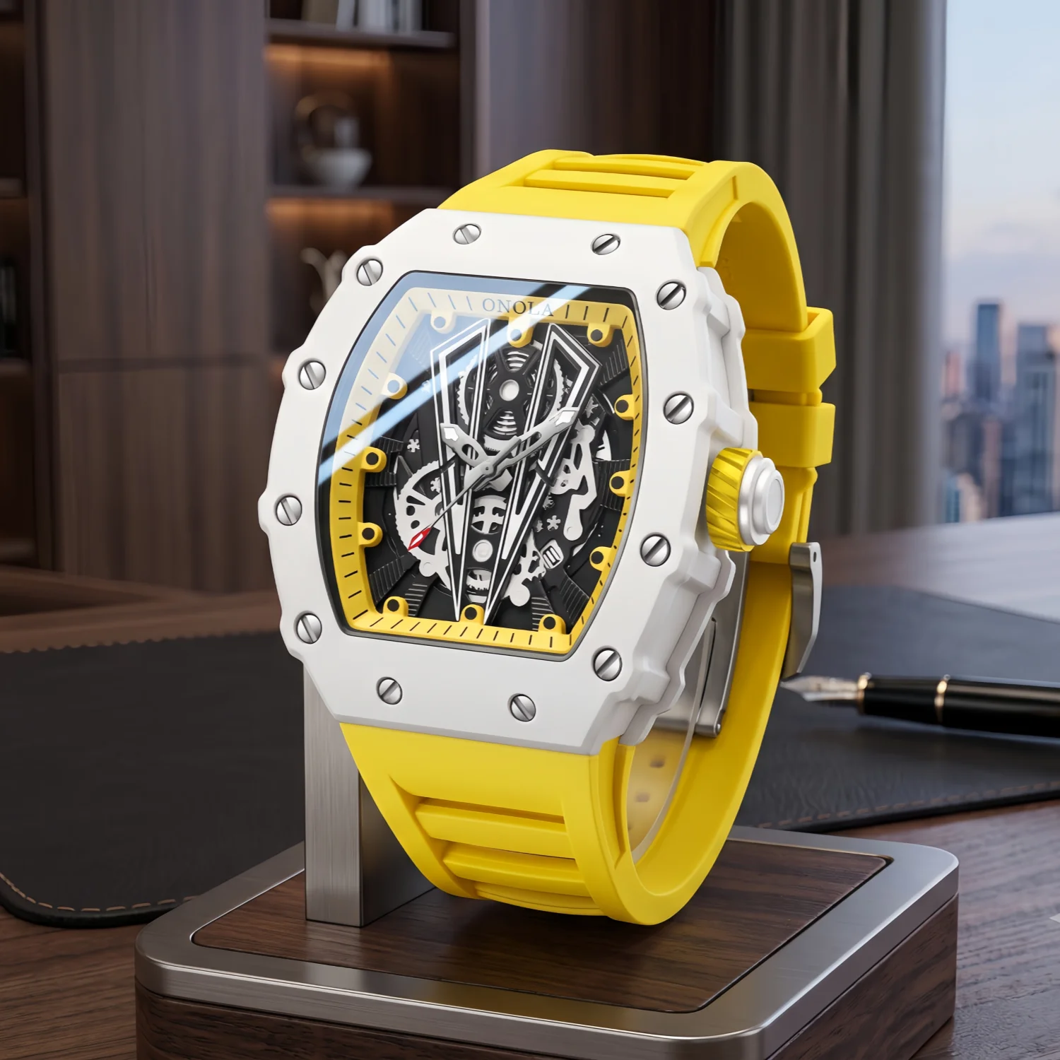 ONOLA Men's Watch Silicone Strap Quartz Watch Sports Men's Clock Waterproof Daily Leisure Gift