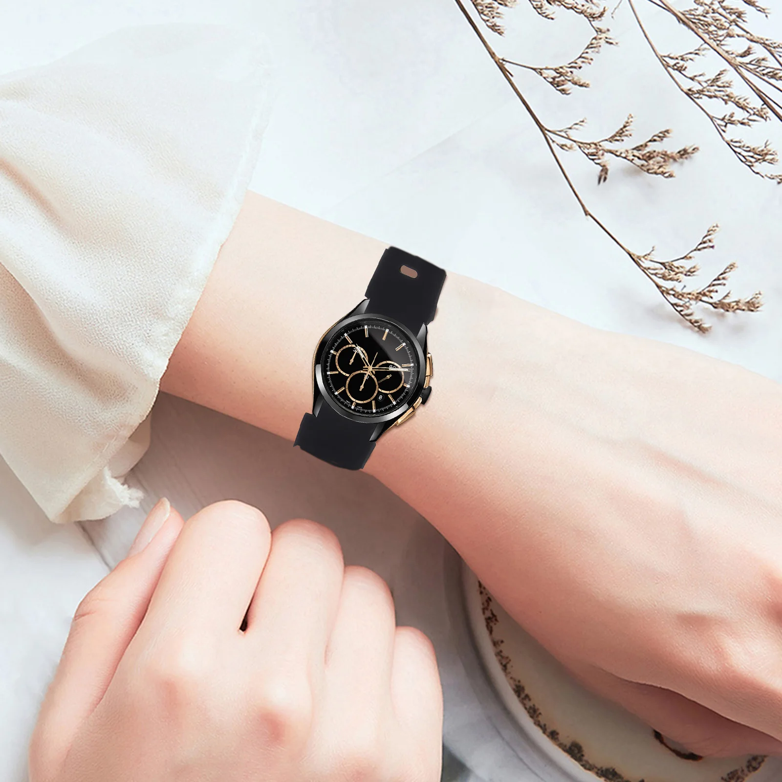 

Silicone Watch for Watch5 6Pro 40mm 44mm Black Adjustable Watch B Replacement Strap Replacement Accessory