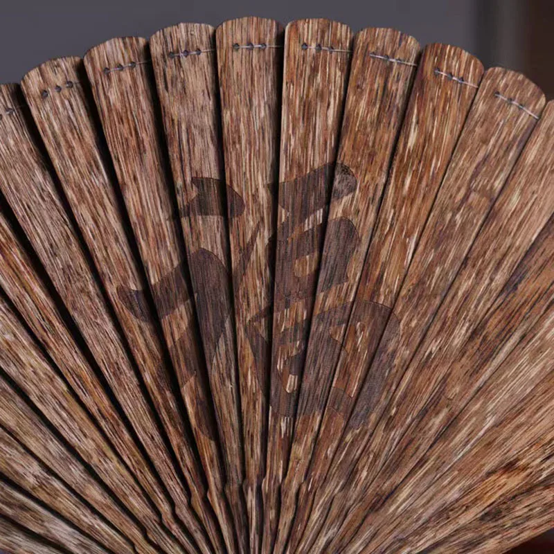 Imagem -04 - Household Folding Agarwood Fan Óleo Preto Escultura Chinoiserie Precisão Doméstica