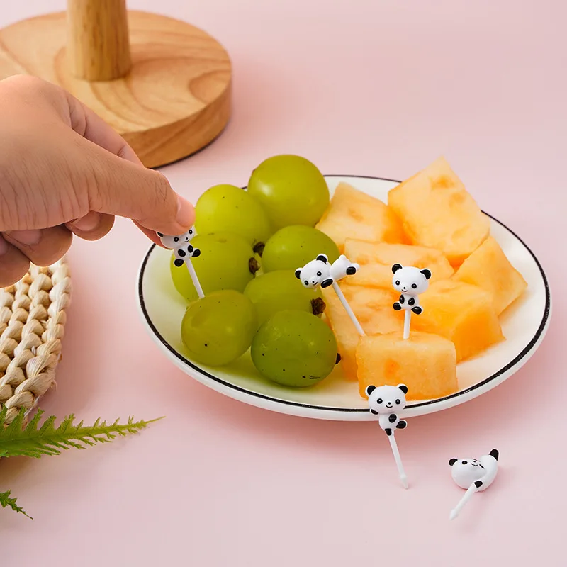 8/16pc Tenedor De Frutas Panda Blätter Obst Gabel Schöne Mini Tier Obst Stick kinder Lebensmittel Chip mittagessen Box Zubehör