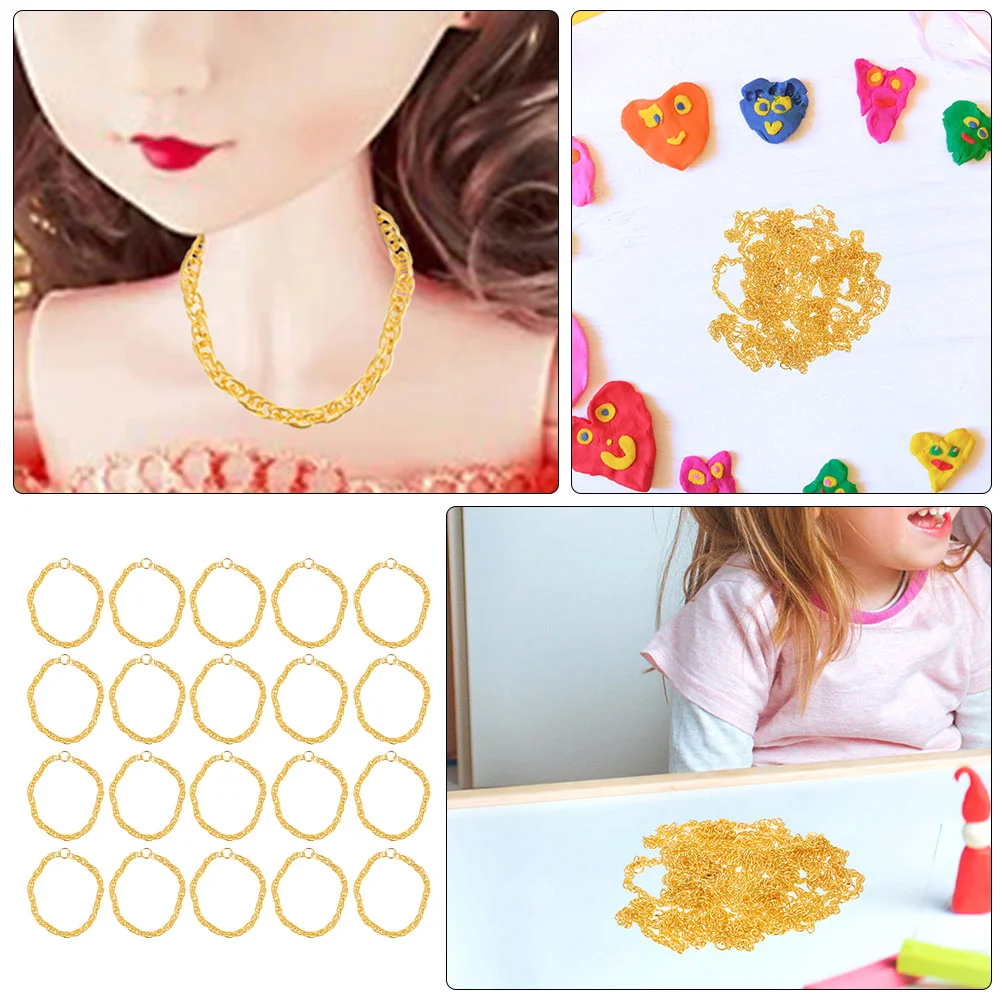 50 Pcs Miniature Gold Chain Necklace Dolls Jewelry Gifts Dress up (No 8 Duck Chain) 50pcs Chains Golden for