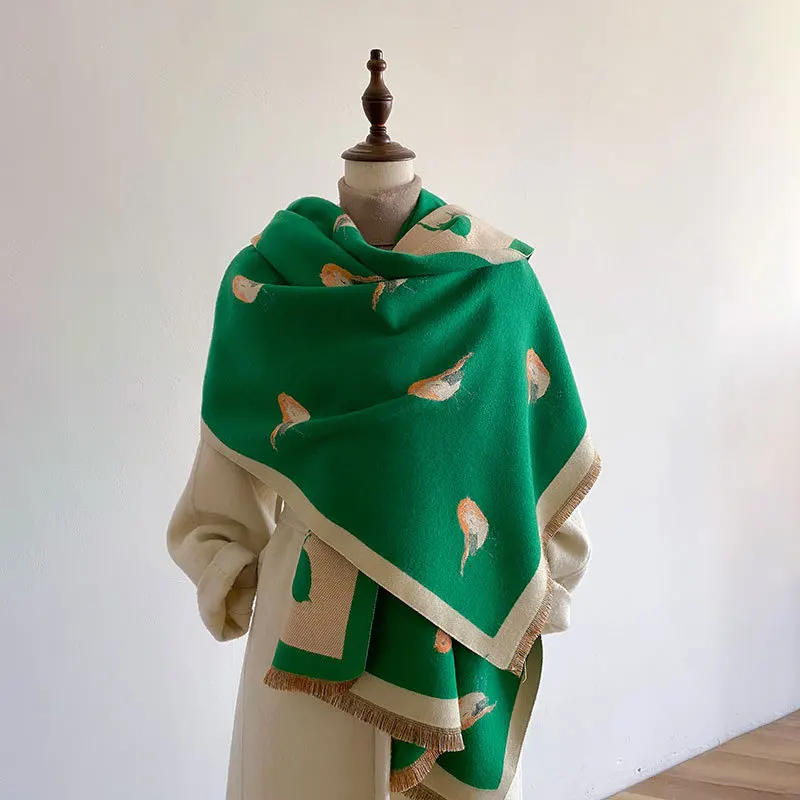 

Брендовое толстое кашемировое одеяло, женские шарфы, теплая шаль из пашмины, зимние накидки, Bufanda с принтом птицы, новый дизайн, пончо, женское Echarpe