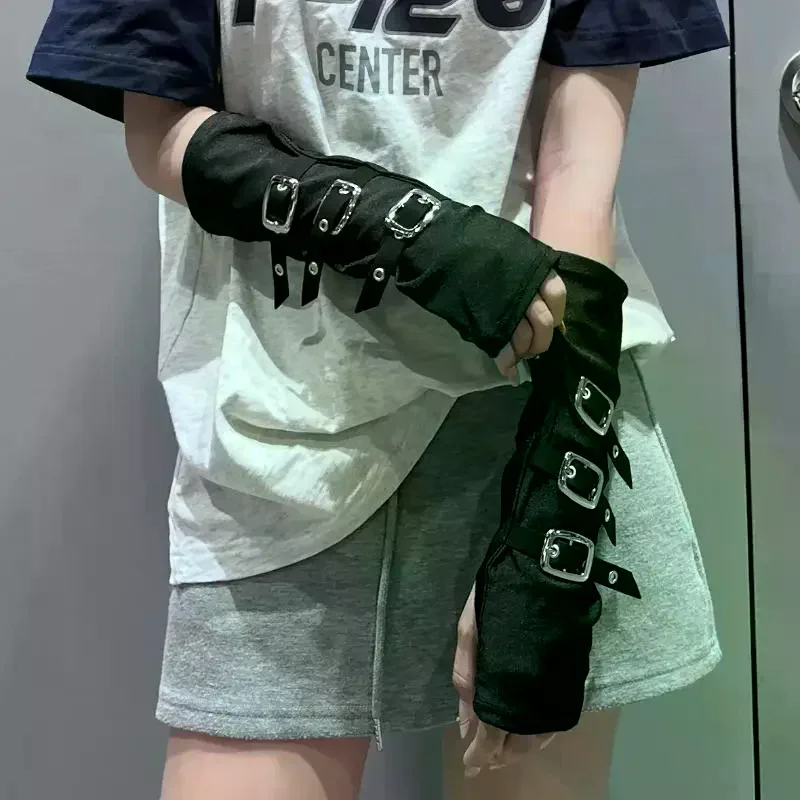고딕 펑크 핑거리스 장갑 리벳 오버슬리브 블랙 커프 코스프레 힙합 패션 의상 액세서리