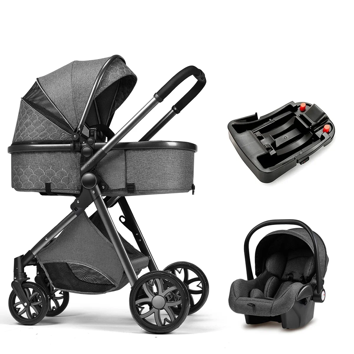 3In1 baby stroller with car seat with isofix base High View foldable baby carriage V9  model carry on trolley car