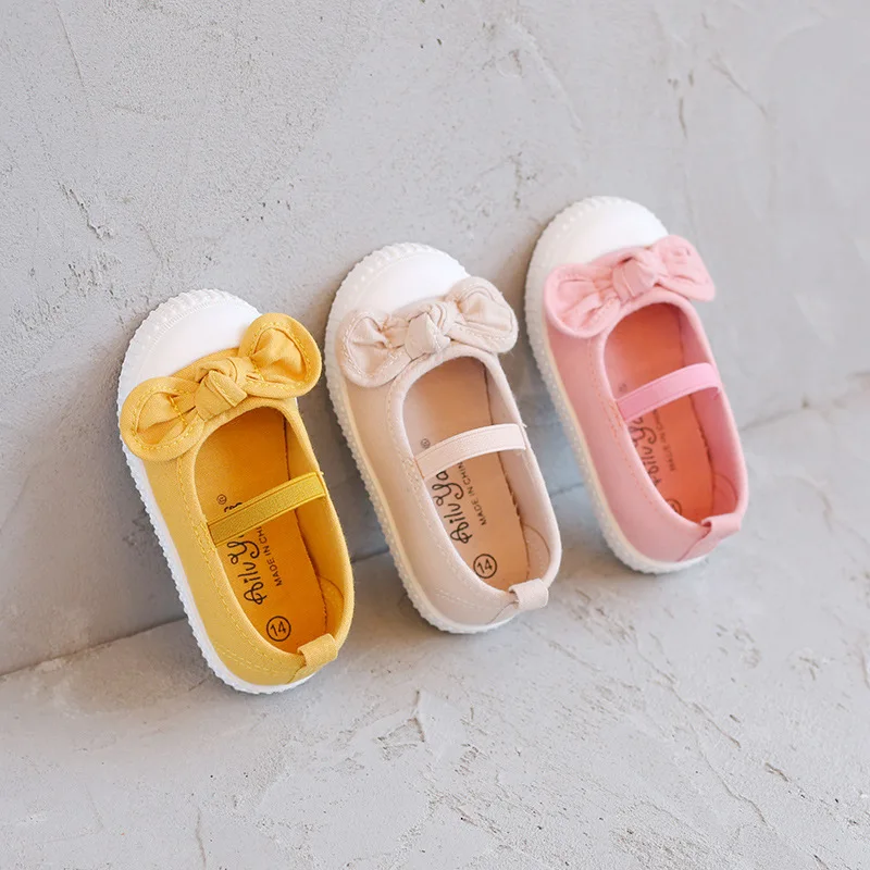 2022 Spring New Shallow Mouth Bow Girls Canvas Shoes Baby Princess Shoes Kindergarten 2-8 Years Old