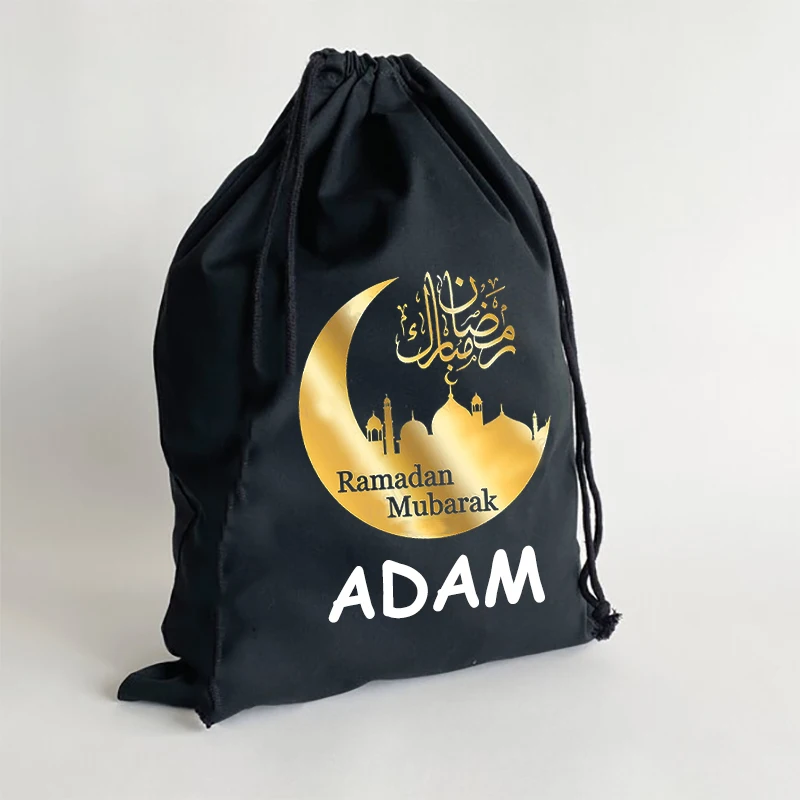 

Custom Personalized Arabic Ramadan Mubarak black sack Eid al-Fitr Muslim Islamic Kareem decoration children kid present gift bag