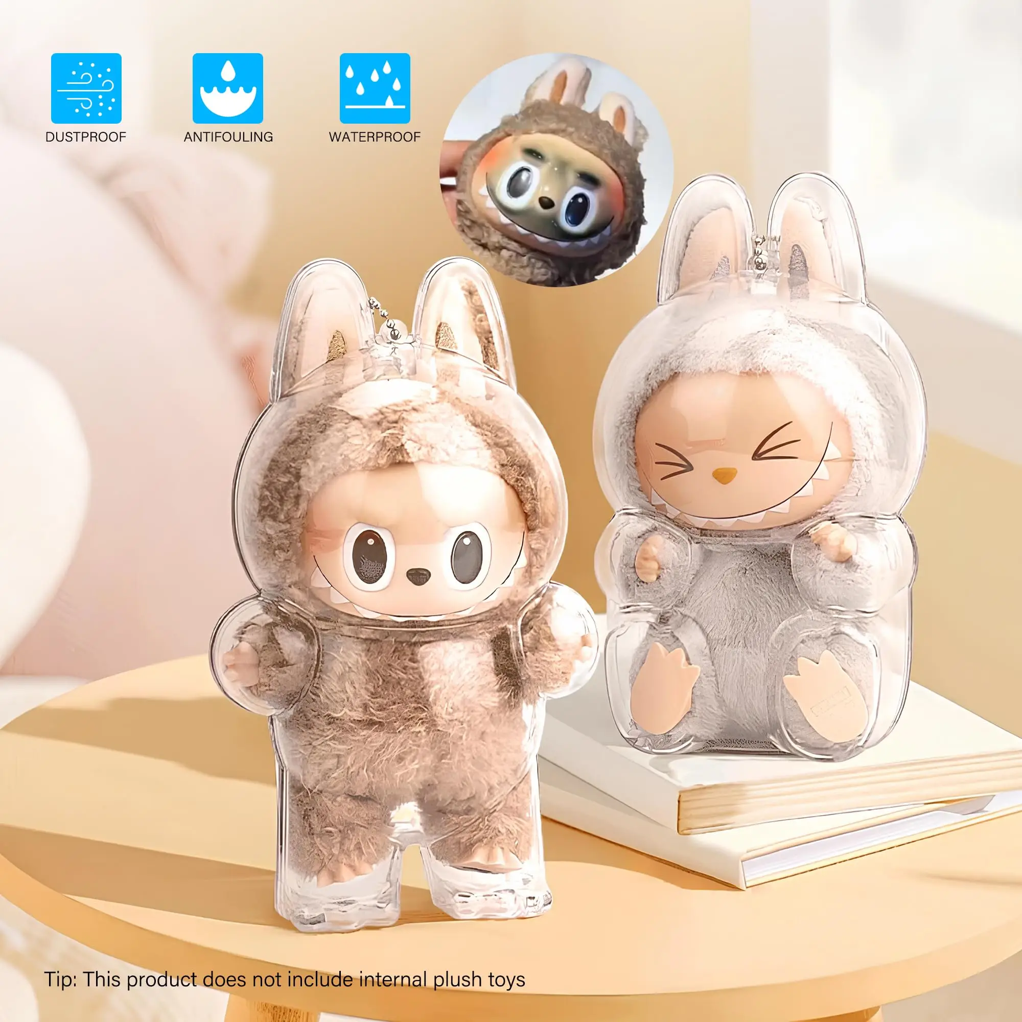 ل Labubu غطاء حماية شفاف V1/V2/V3/V4 علبة عرض أكريليك منظم عرض الغبار إكسسوارات دمي مع سلسلة المفاتيح