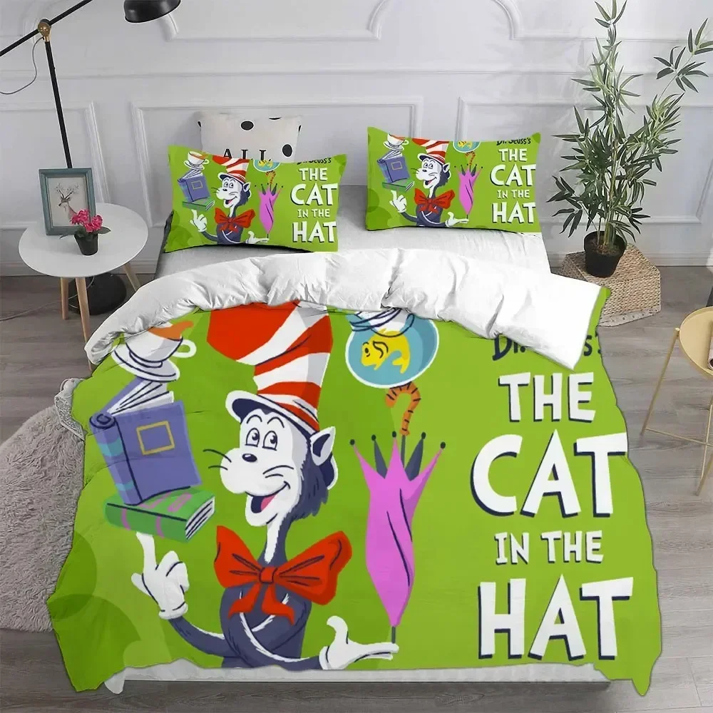

The Cat in the Hat Bedding Set Comforter Quilt Bed Cover Duvet Cover Pillow Case Kids Adult Full Queen King Size Home Textiles