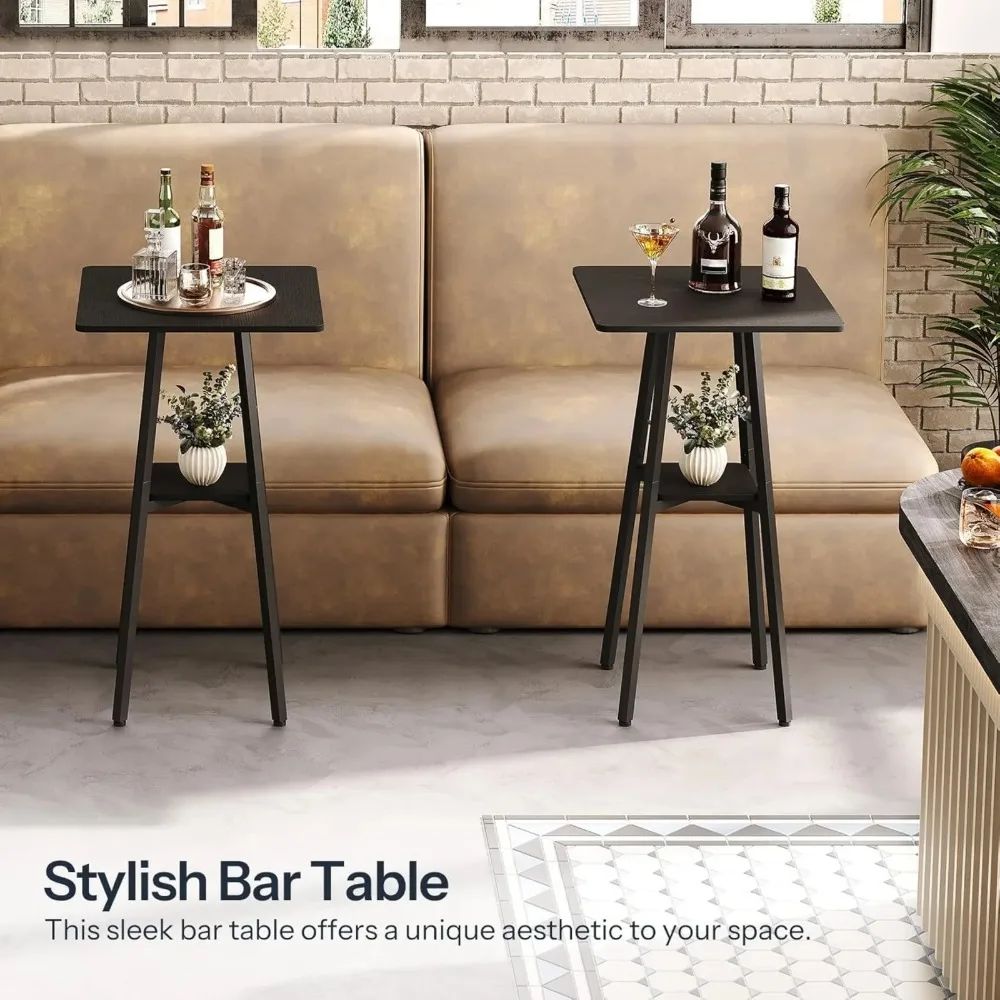 US  Bar Table, 2-Tier High Top Pub Table, Counter Height Table with Storage, Small Kitchen Dining Table, 36.6" High Bar Table