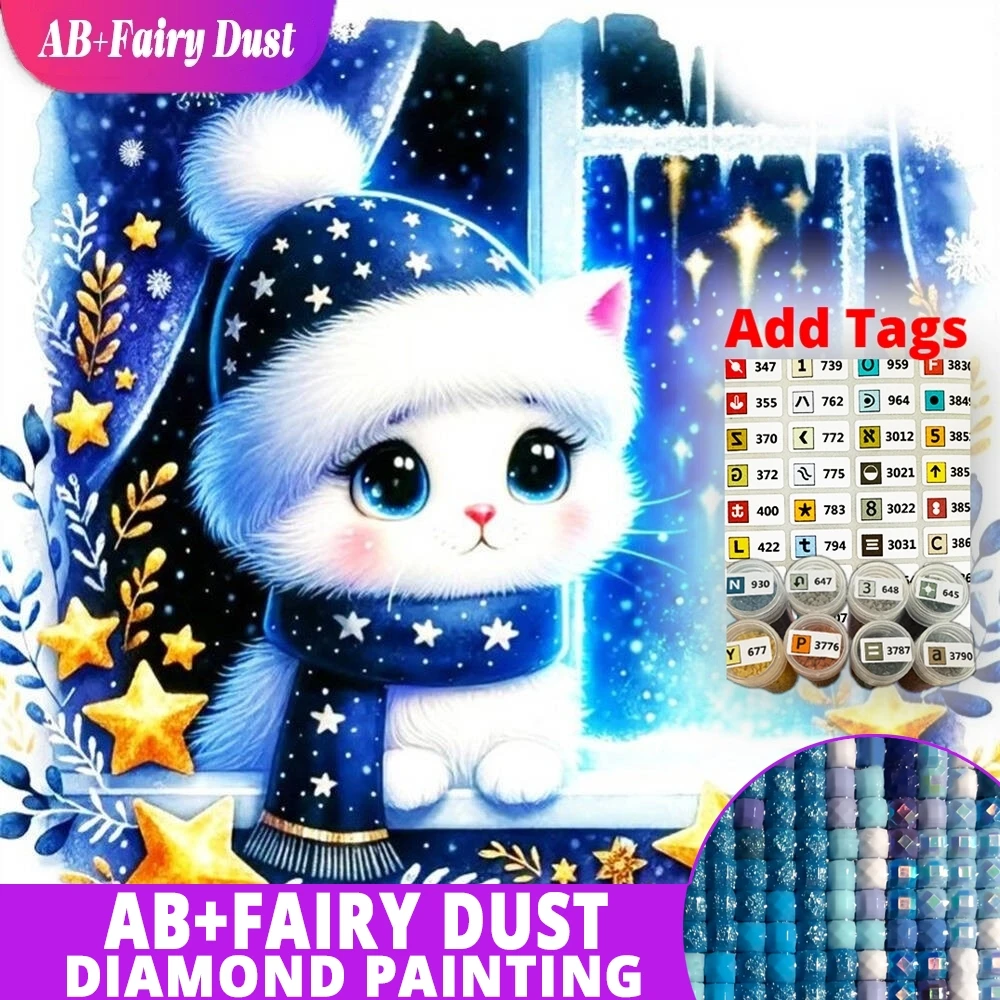

AB Фея Пыль Полный Квадратный Круглый Алмазная Вышивка Кошка Животное DIY Картина Стразы Мозаика Зимние Рождественские Подарки