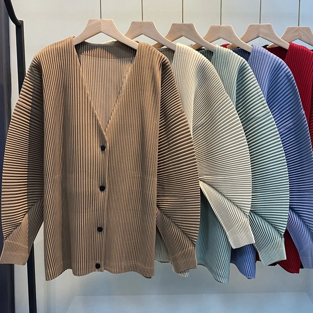 

Плиссированный кардиган Miyake 2026: Новинка весенней коллекции, женский вязаный кардиган с длинными рукавами, свободный крой, большие размеры, плиссированная куртка, премиум-класс