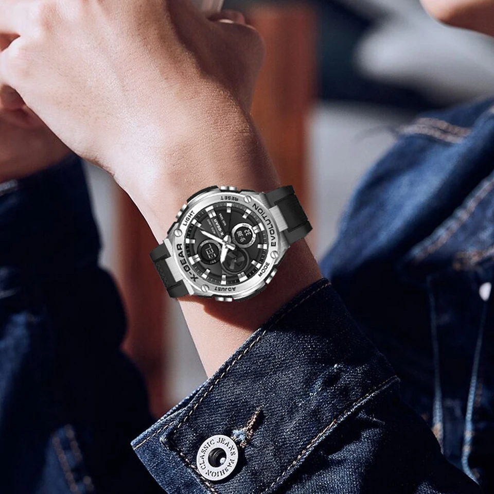 クラッシックウォッチ X-GEAR Sports Mens Watches 5ATM Waterproof Dual Display Quartz