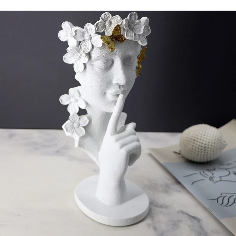 Gold Plated Floral Wreath Human Sculpture Silence Is Figure Statue Desk Decoration Abstract Character Crafts