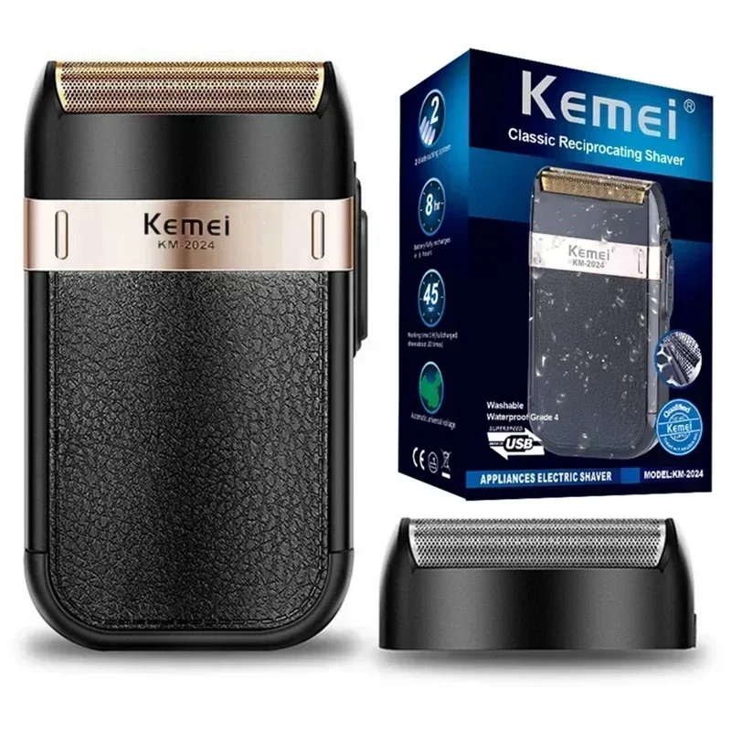 Original Kemei Rechargeable Shaver For Men Waterproof Electric Shaver Beard  Machine Bald Head Electric Razor With Extra Mesh