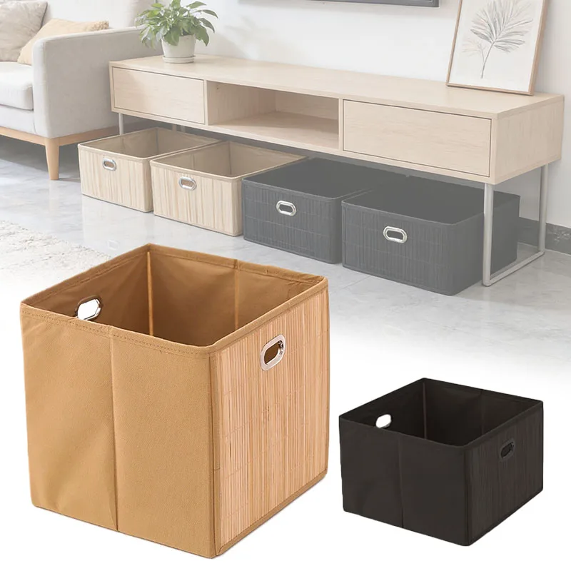 

Foldable Oxford Fabric Storage Box with Bamboo Weaving Multi Purpose Organizer for Shoes Clothes Toys Large Capacity Home Closet