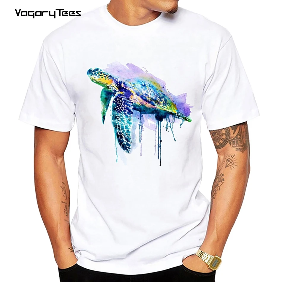 Funny Watercolor animal t shirt For Men Top  T-shirt Casual Tops Streetwear Tee Watercolor Sea Turtle Print men tshirt