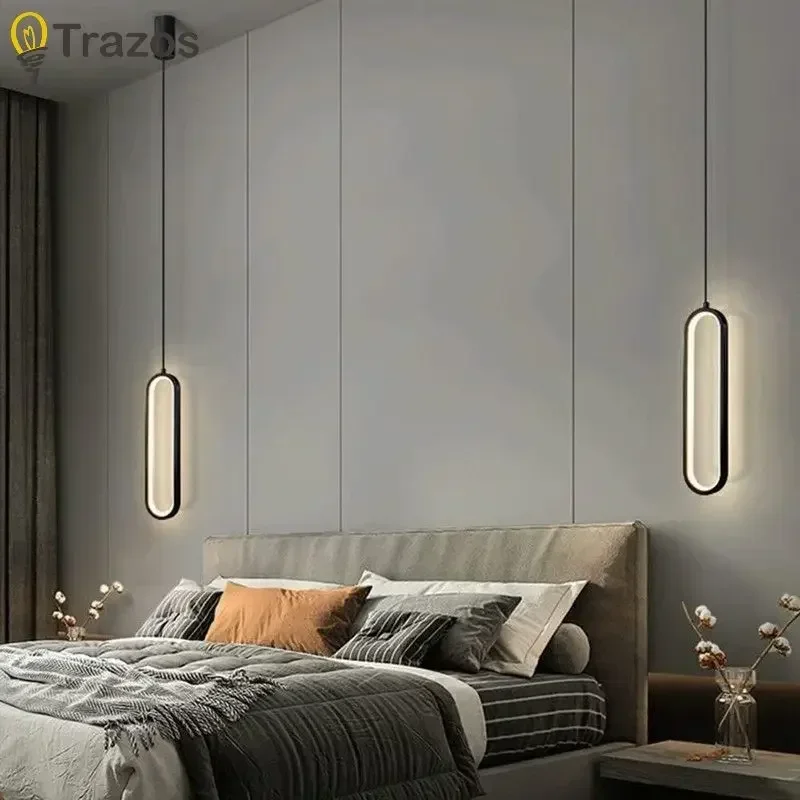 Bedside Chandelier Post Modern Art Simple Light Luxury Small Chandelier Bedroom Minimalist Long Line Single Head Restaurant Bar