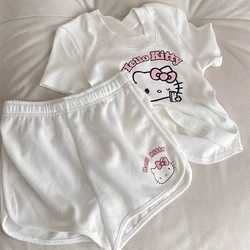 Sanrio Hello Kittyladies' pajama set printed cotton T-shirt + shorts family clothing two-piece set